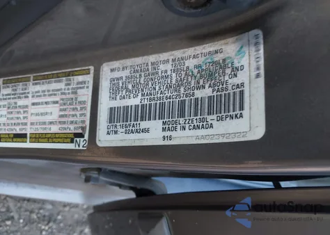 2004 Toyota Corolla Le z USA, uszkodzony, nr VIN 2T1BR38E64C257658